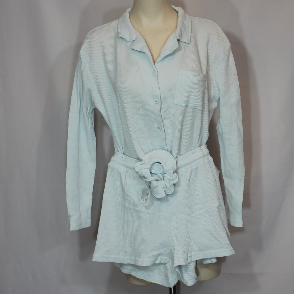 Nasty Gal Pajama set cotton short ,top, hair band blue size 6, Medium